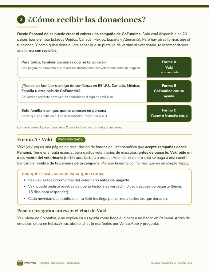 Página de la guía: cómo recibir las donaciones
